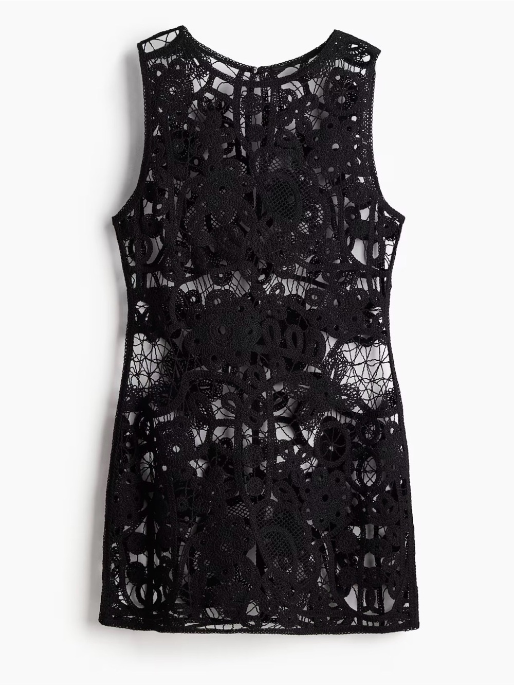 Black Crochet Lace Sleeveless Mini Dress/bathing suit cover-up